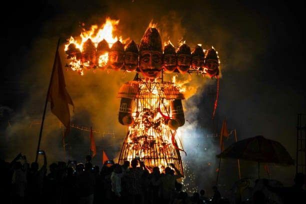 Image of burning the Ravana effigy as a celebration of victory over evil
