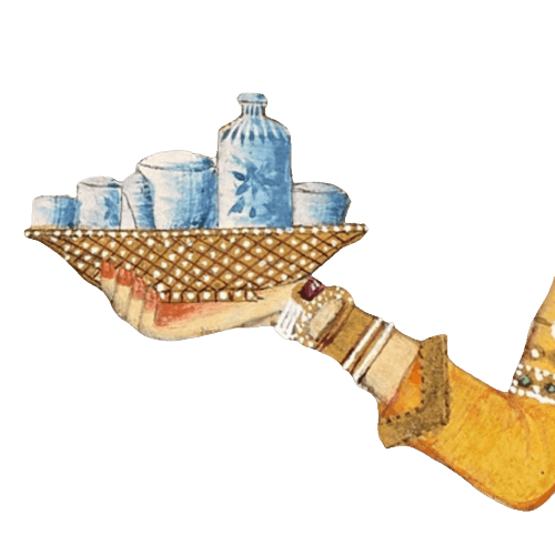 Decoration hand holding a plate with cups