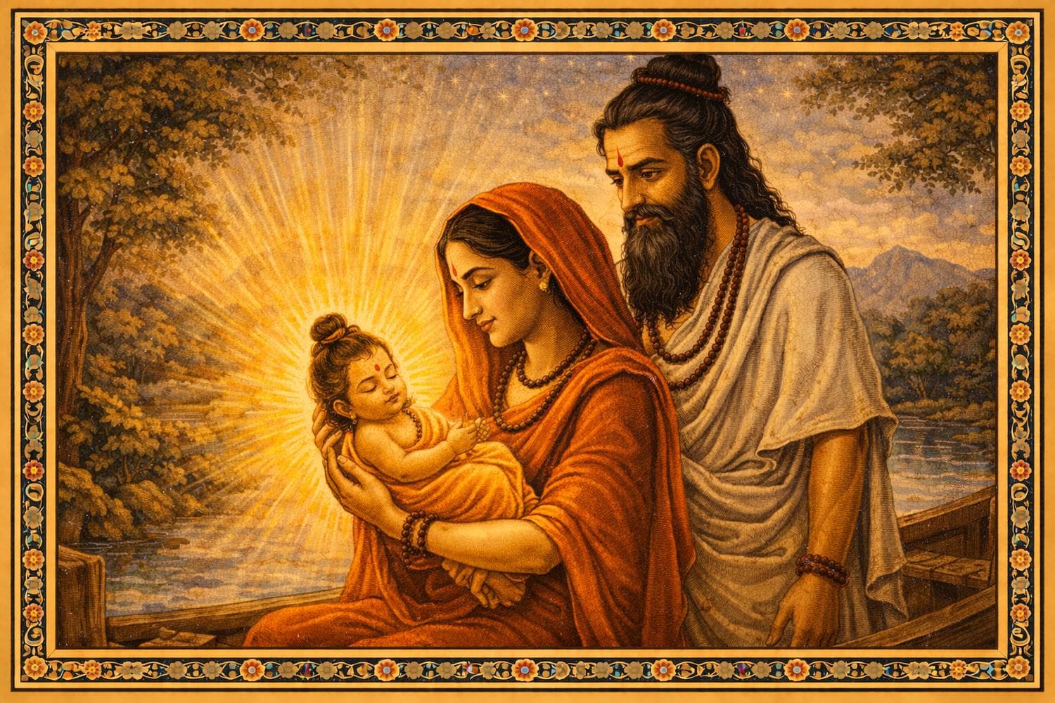 Newborn Vyasa in his mother’s lap (Reimagined with AI)