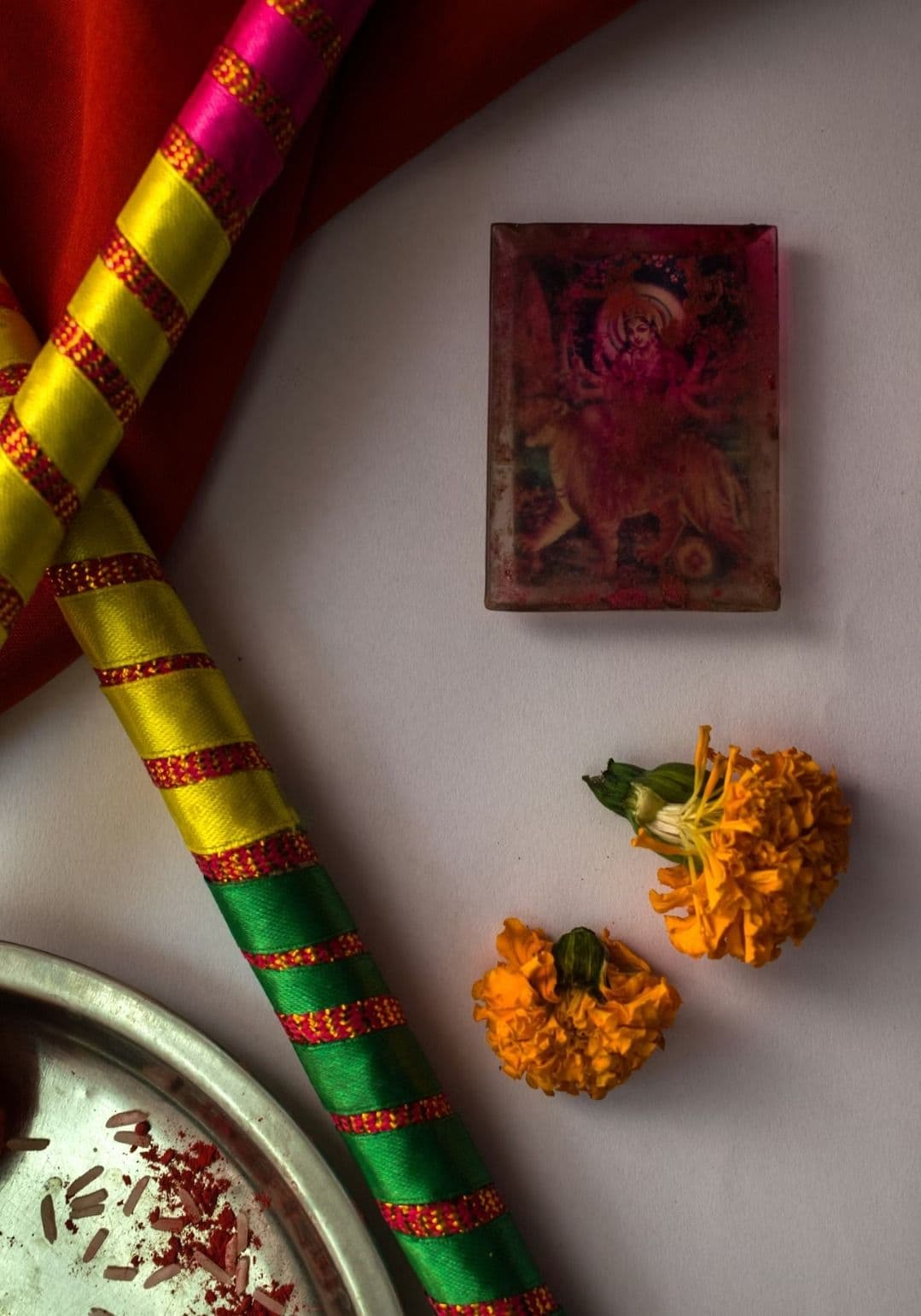 Yellow and green striped candy cane